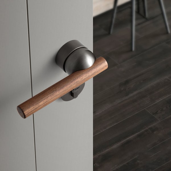 Door lever handle in walnut wood, interior privacy door handle, door lever handle, lever door handles with lock