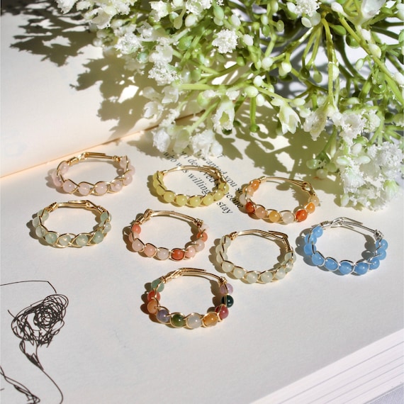 Crystal Gemstone Braided Tarnish resistant Wire Ring Weaved