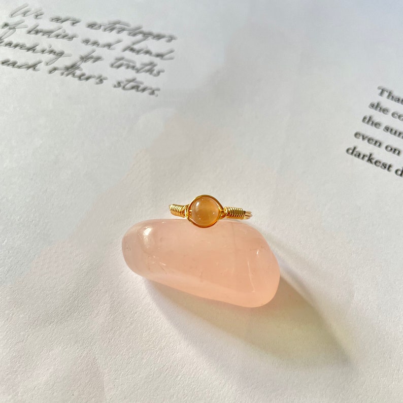 Crystal Gemstone Wire Wrapped Ring, 6mm Gemstone, Wire Ring, Wire Jewelry, Tarnish-Resistant Plated Wire, Carnelian, etc. Sunstone