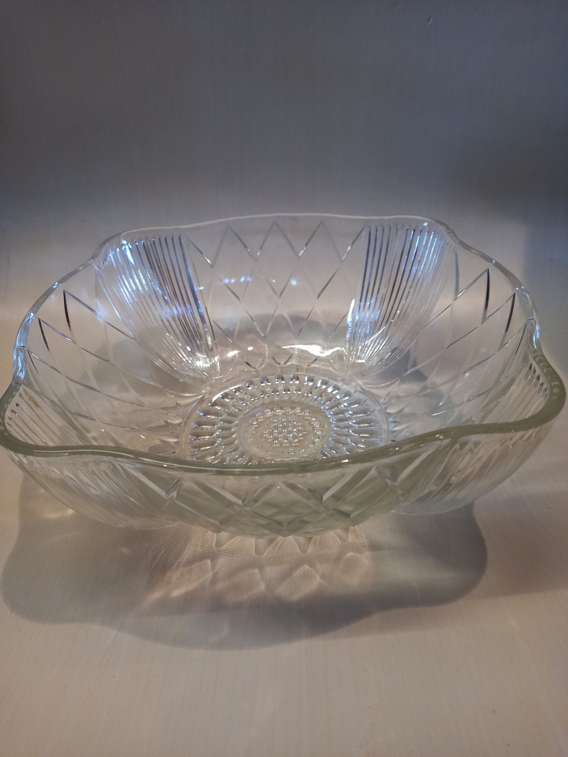 Art Deco Clear Glass Fruit Trifle Bowl Decorative Diamond Etsy