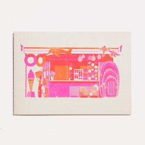 Kiosk Five – A6 Greetings Card – Risograph Print