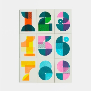 9x Number Cards – One to Nine – A6 Greetings Card Pack – Birthday – Anniversary – Risograph Print