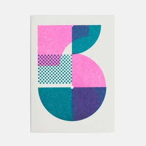 Nummer vijf – A6 Wenskaart – Risograph Print