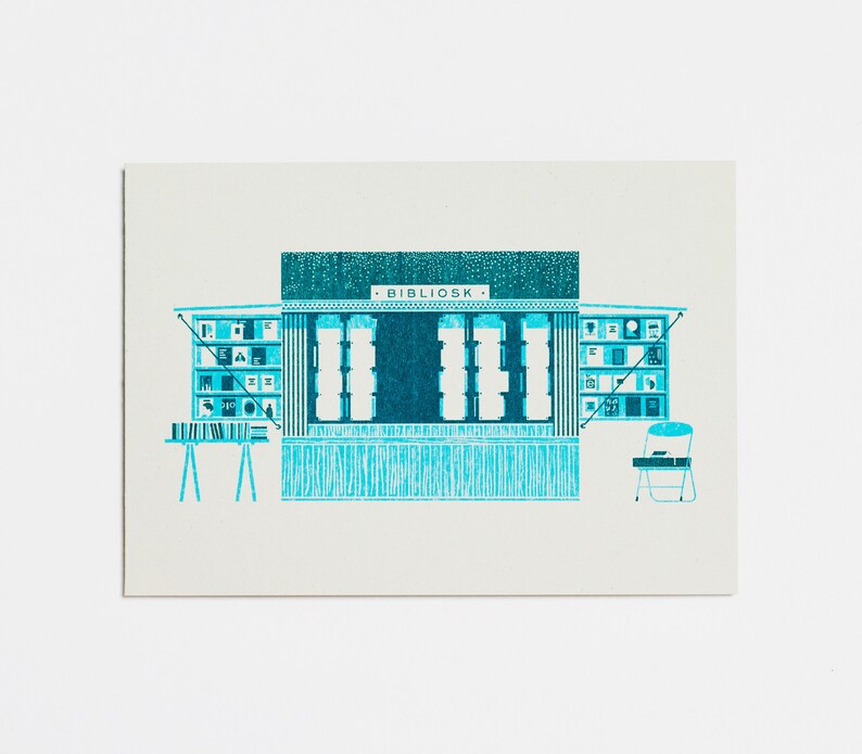 Kiosk Three A6 Greetings Card Risograph Print image 1