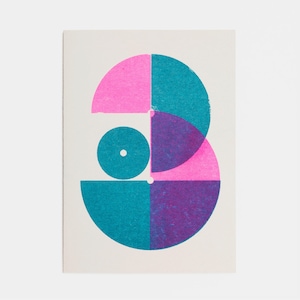 Number Three – A6 Greetings Card – Risograph Print