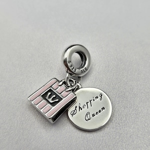New Shopping Queen Pink Enamel Charm, Authentic Charm for Pandora bracelet, Beads, Sterling Silver s925