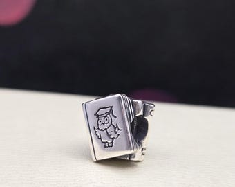 Neue Studie Abschluss Buch Eule Charm Retired Vintage Charm, authentisches Charm für Pandora Armband, Beads, Sterling Silber s925
