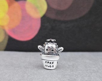Nuevo dije de cactus "Free Hugs", auténtico para pulsera Pandora, cuentas, plata de ley s925
