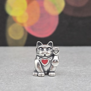 New Red Waving Cat Charm, Authentic Charm for Pandora bracelet, Beads, Sterling Silver s925