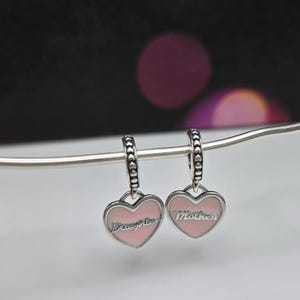 New Mother & Daughter Hearts, Soft Pink Enamel Clear CZ, Authentic Charm for Pandora bracelet, Beads, Sterling Silver s925
