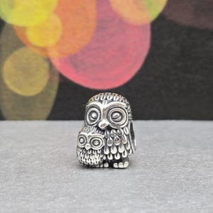 Nuovo e affascinante gufo, gufo madre e gufo cucciolo, autentico ciondolo per bracciale Pandora, perline, argento Sterling s925