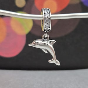 New Dolphin Dangle With CZ, Authentic Charm for Pandora bracelet, Beads, Sterling Silver s925
