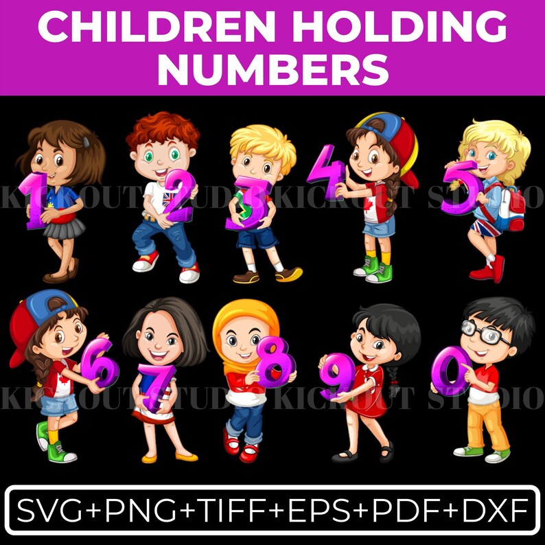 Kids With Numbers 0-9 Svg Cute Children With Numbers Clipart Digital