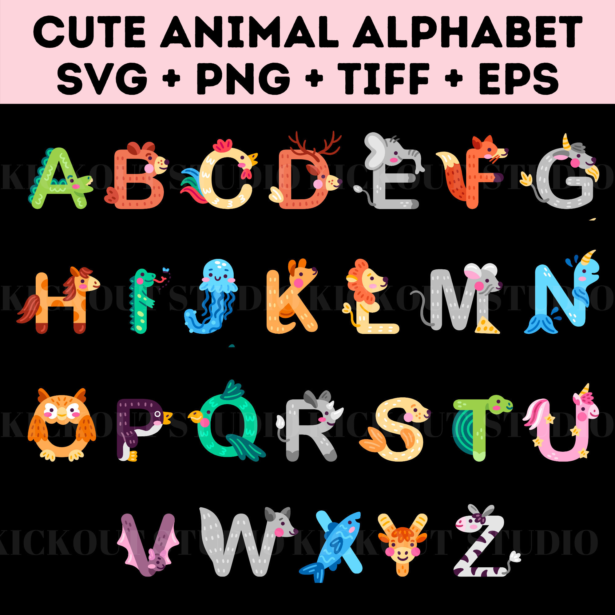 Cute Animal Alphabet Svg Eps Png Tiff Animal Alphabet Etsy