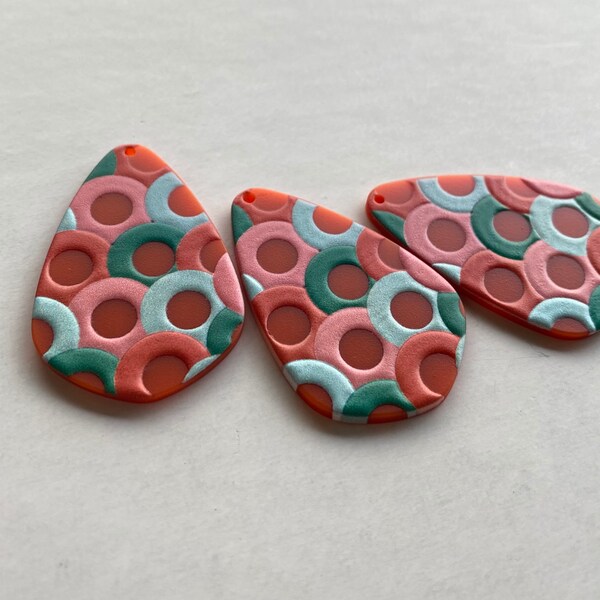 Earring Pendant DIY Charm Abstract Orange Pink Aqua Circle Dots 46x26MM