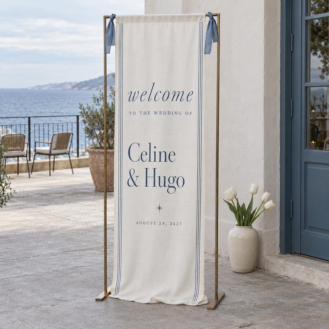 Personalized Wedding Welcome Banner, Modern Monogram and Botanical ...