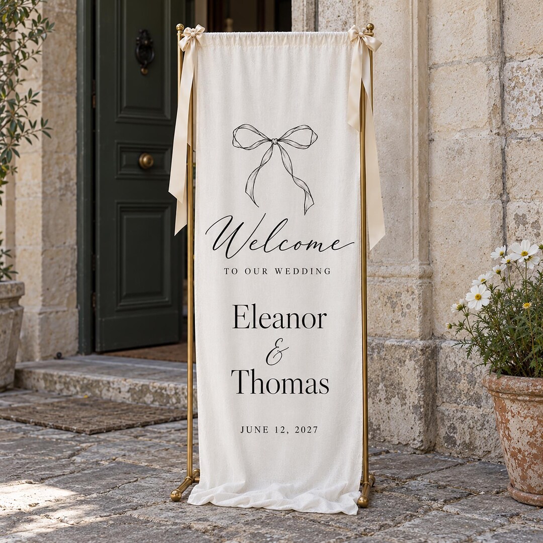 Custom Linen Wedding Welcome Sign, Fabric Wedding Banner, Personalized ...