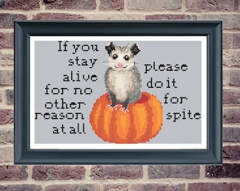 Pumpkin Opossum Cross Stitch Pattern PDF – Do It For Spite Halloween Embroidery Design, Fall Decor, Instant Digital Download