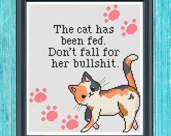 calico cat already eaten funny quote cross stitch pattern, calico cat design, instant download xstitch pattern, crazy cat lady pattern