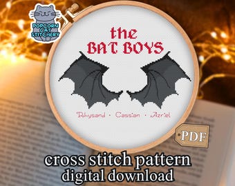 ACOTAR Bat Boys Cross Stitch Pattern PDF- Velaris Fan Art, Fourth Wing Book Embroidery, Romantasy Booktok Gift, Instant Digital Download