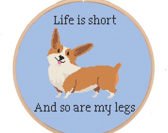 Corgi Cross Stitch Pattern, funny cross stitch PDF, modern dog cross stitch design, instant download, animal rescue, rainbow cross stitch