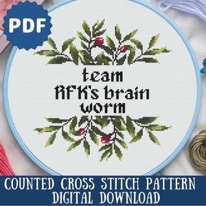 Team RFK&#39;s Brain Worm Cross Stitch Pattern: Snarky Political Humor (PDF Digital Download)