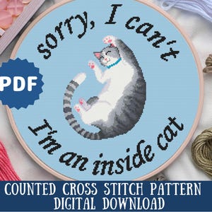 Snarky Inside Cat Cross Stitch Pattern | Modern Funny Counted Cross Stitch | Digital Download | Cat Lover Gift for Friend | Cat Wall Art