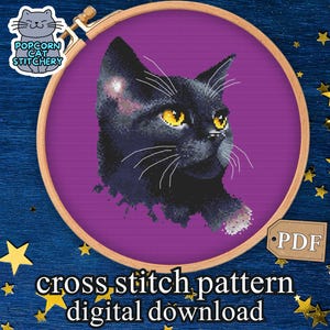 Witch decor Black Cat Cross Stitch Pattern | Halloween Cat Lover Modern Design | Mystical Digital Download | Perfect Cat Mom Gift
