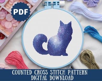 Galaxy Cat Cross Stitch Pattern: Modern Space Art (Digital Download)