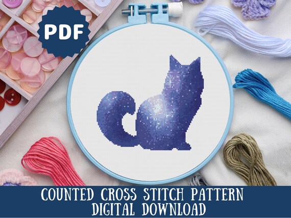Galaxy Cat Cross Stitch Pattern: Modern Space Art (Digital Download)