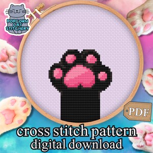 Modèle de point de croix avec pattes de chat noir et haricots : broderie amusante (téléchargement numérique au format PDF)