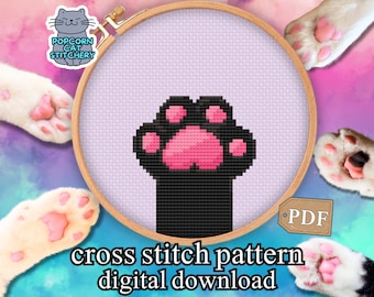 Black Cat Paw Toe Beans Cross Stitch Pattern: Funny Embroidery (Digital Download PDF)