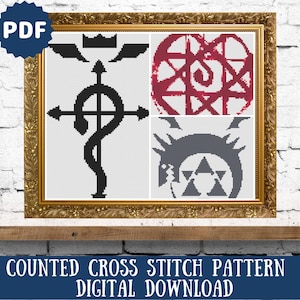 FMA Symbols Cross Stitch Pattern: Anime Fan Gift (Digital PDF Download)