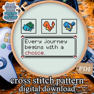 Modèle de point de croix Pokemon Journey | Point de croix geek moderne | Cadeau pour joueur Nintendo | Cadeau de sobriété inspirant |  Téléchargement numérique