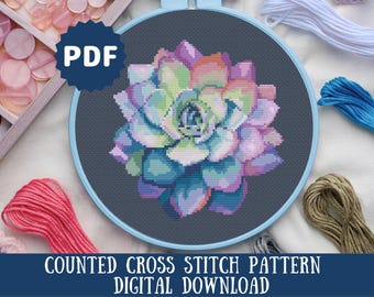 Succulent Cross Stitch Pattern: Modern Botanical Embroidery (Digital Download)