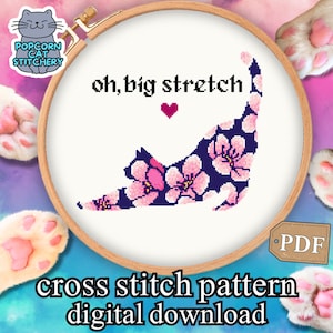Cherry Blossom Cat Cross Stitch Pattern: Funny Big Stretch Cat Lover Gift (Digital Download)