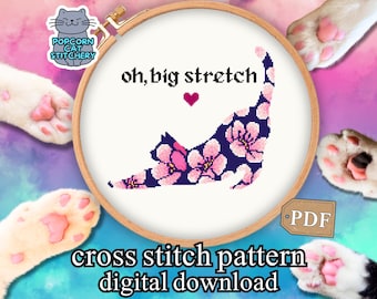 Patrón de punto de cruz "Gato en flor de cerezo": Regalo divertido y elástico para amantes de los gatos (descarga digital)