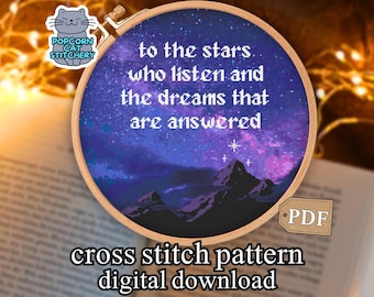 ACOTAR Quote To the Stars Cross Stitch Pattern PDF – Velaris Fantasy Embroidery, Romantasy Booktok Gift, Instant Digital Download