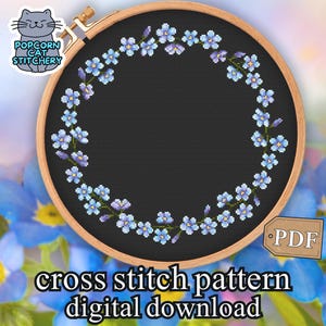 Forget Me Nots Floral Cross Stitch Pattern PDF –  Modern Customizable Embroidery Design, Instant Digital Download