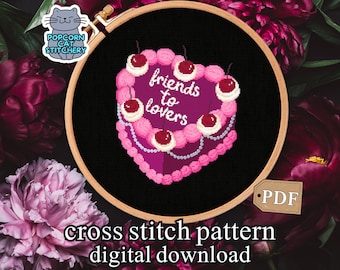 Friends to Lovers Cute Cross Stitch Pattern PDF-  Funny Booktok Romantasy Embroidery, Vintage Inspired Instant Digital Download