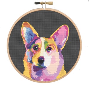Rainbow Corgi Cross Stitch Pattern: Modern Dog Design (PDF)
