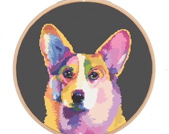 Corgi Cross Stitch Pattern, funny cross stitch PDF, modern dog cross stitch design, instant download, animal rescue, rainbow cross stitch