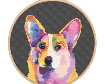 Rainbow Corgi Cross Stitch Pattern: Modern Dog Design (PDF)