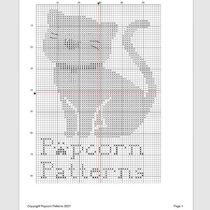 Puede incluir: Patr&oacute;n de punto de cruz en blanco y negro para un dise&ntilde;o que dice "Popcorn Patterns".