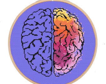 Rainbow Brain Anatomy Cross Stitch Pattern: Modern Psychology Xstitch (PDF Pattern)