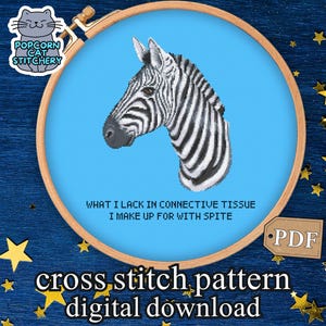Padrão de ponto cruz zebra para conscientização da EDS: bordado engraçado e sarcástico (download digital)
