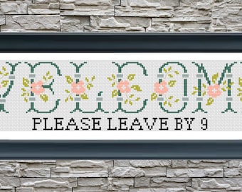 皮肉なクロスステッチパターンPDF - 9 Funny Welcome Home Modern Embroideryによる「Please Leave」、インスタントデジタルダウンロード