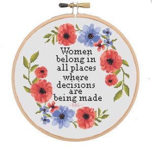 Rbg quote Cross Stitch Pattern, modern cross stitch, mental health feminist women&#39;s rights cross stitch design, subversive political xstitch