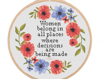 RBG Quote Cross Stitch Pattern: Feminist Floral Design (PDF Pattern)