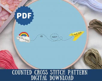 Healing is Not Linear Cross Stitch Pattern: Mental Health Embroidery (Digital Download)